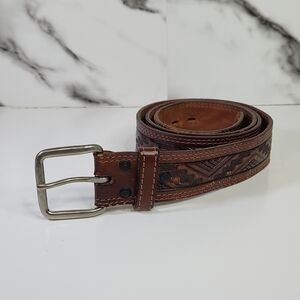 Genuine Leather Brown Patterned Leather Belt
